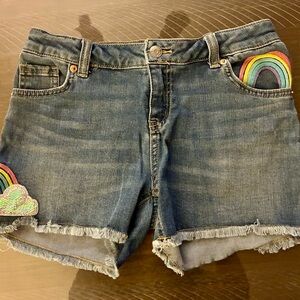 Cat & Jack Dark Blue Jean Shorts with Rainbow Accents